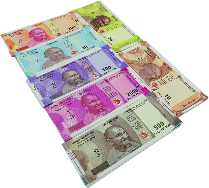 CARLY Combo (11 Each x 7=77 Nakli Note) Playing Indian Currency Notes for Fun Paper note Gag Toy(Multicolor)