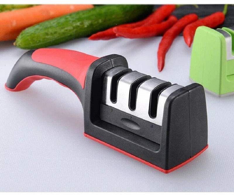 FuerDanni Knife Sharpener 3Stages Sharpener with Handle Knife Sharpening Steel(Stainless Steel)