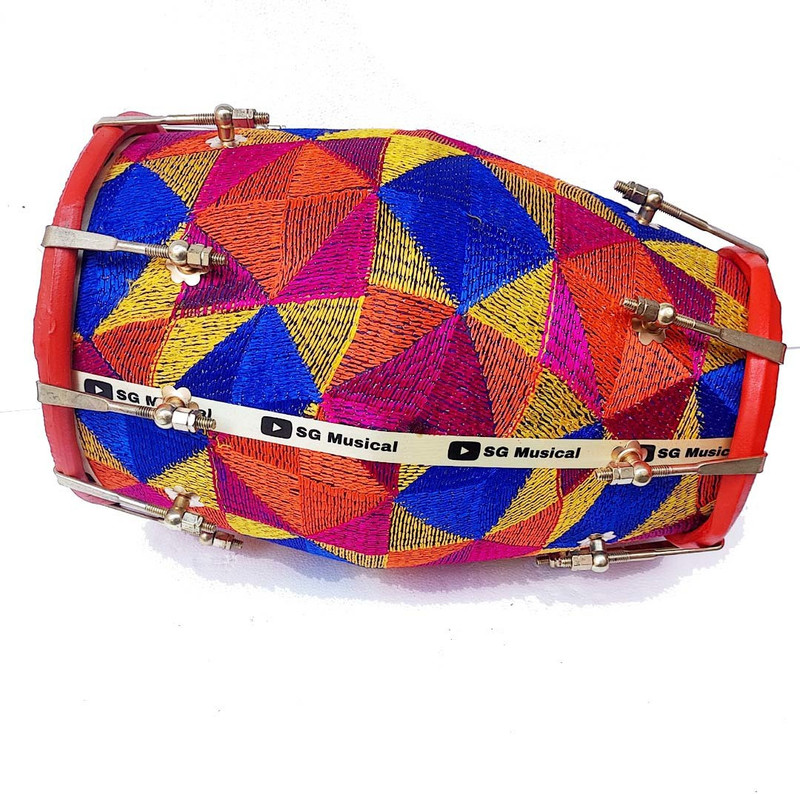 SG MUSICAL Professional Phulkari Wooden Nut & Bolts Dholak(Multicolor)