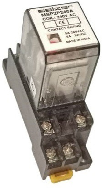 Salzer 8Pin 2C/O 2Pole 240V AC 5Amp (L&T) Make General Purpose Relay With Base(White)