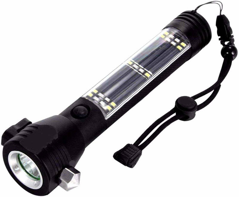 REMICH 7 Mode Rechargeable Solar LED Torch Flashlight (Black, Pack Of 1) Car Flashlight Holder
