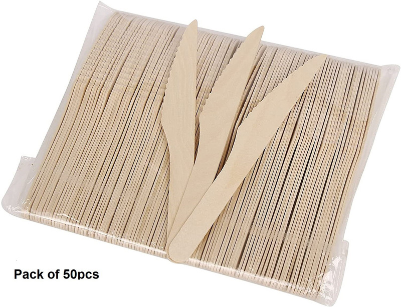 noble foods Disposable Wooden Knife (pack of 50 pcs) for Parties, Weddings, Birthdays. Paper Dessert Knife Set(Pack of 50)