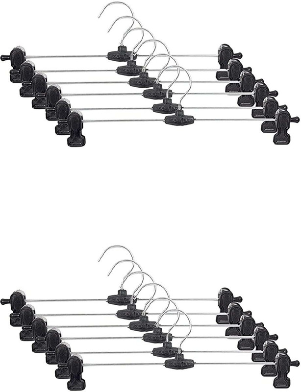 blendmix Stainless Steel Hangers | Pack of 12 | Plastic Adjustable Non Slip Clips Steel Trousers Pack of 12 Hangers For Trousers(Black)