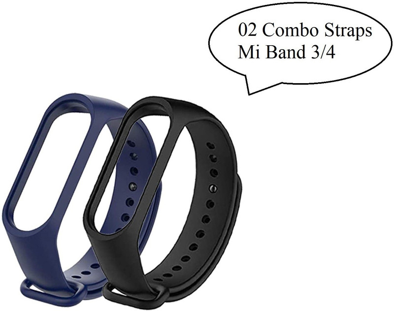 Jape Replacement Silicon Strap for Mi Band 3 & 4 , Combo Pack 03 straps Smart Band Strap(Black, Blue, Grey)