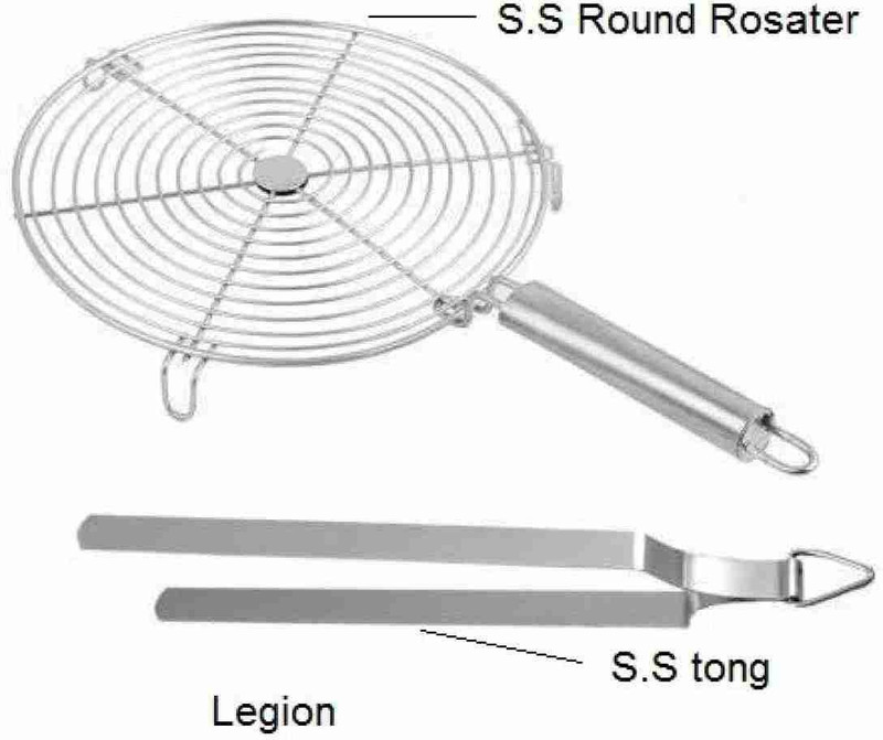 VWAY Stainless Steel Wire Round Roster with Steel Tong Stainless Steel Wire Round Roster with steel tong .Papad Jali,Roti Grill,Chapati 25 cm Utility Tongs(Pack of 1)