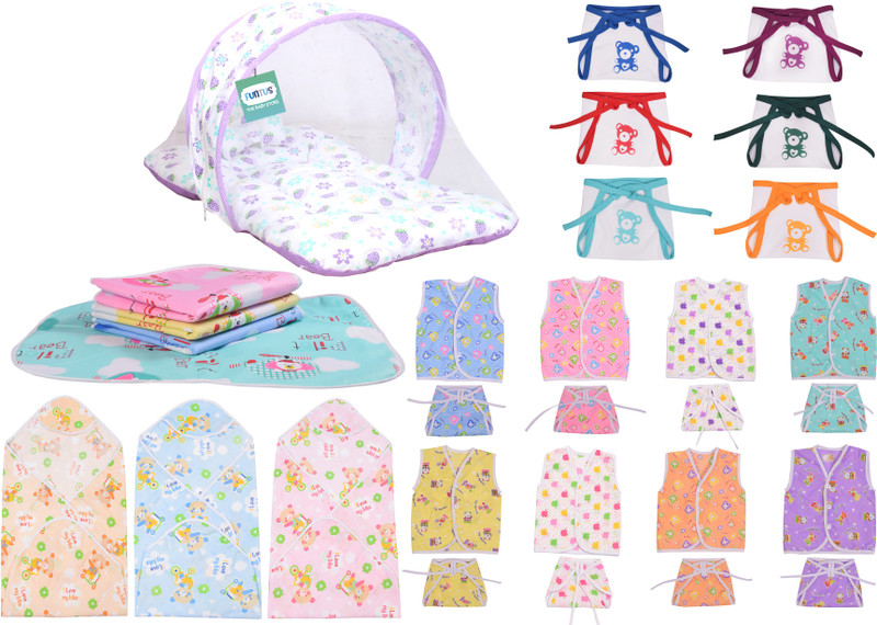 Funtus New Born Baby Care Clothing And Essential Gift Set Combo Standard Crib(Fabric, Multicolor)