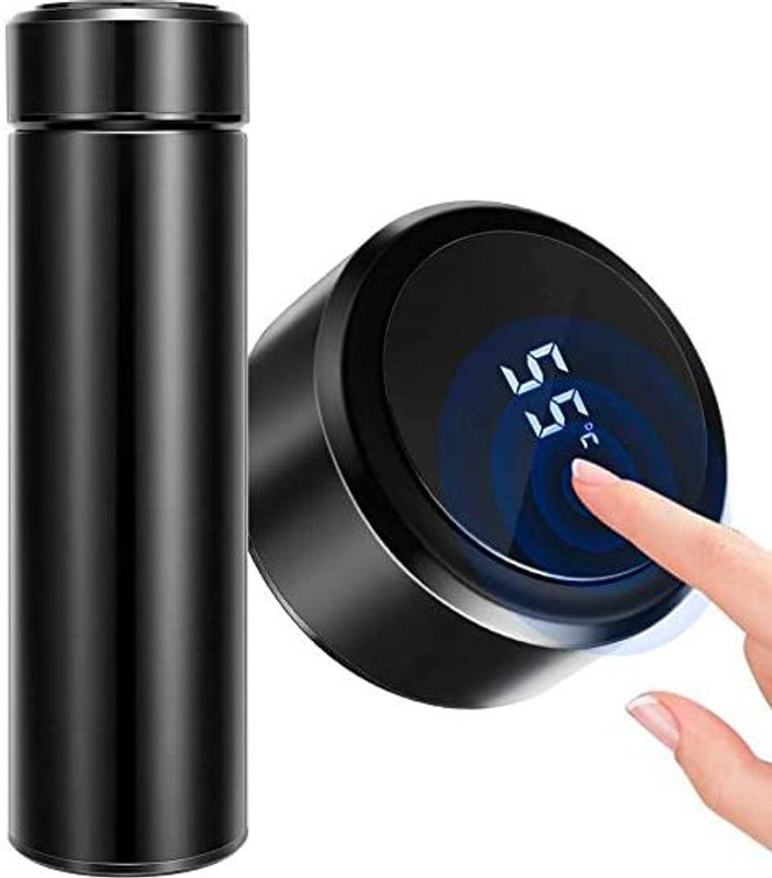 HIGHEX Hot & Cool Double Wall LED Indicator Display Temperature Water Bottle V22 500 ml Steel Bottle(Pack of 1, Black)