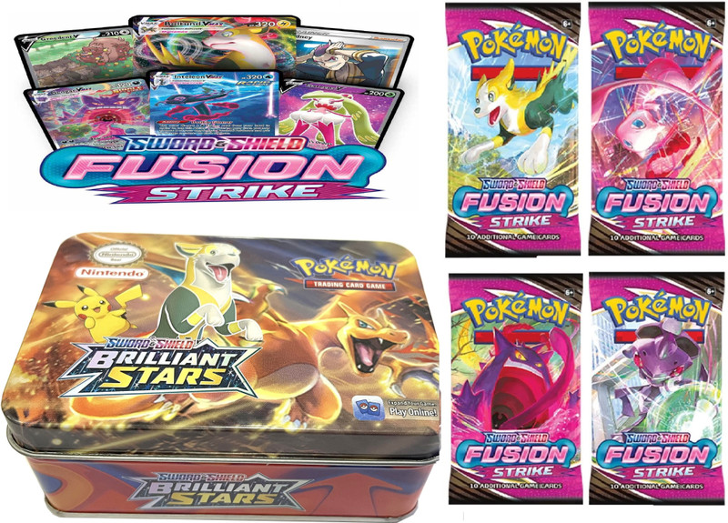 Bestie Toys Sword And Shield Pokemon Tin With 4 Fusion Strike booster(Blue)