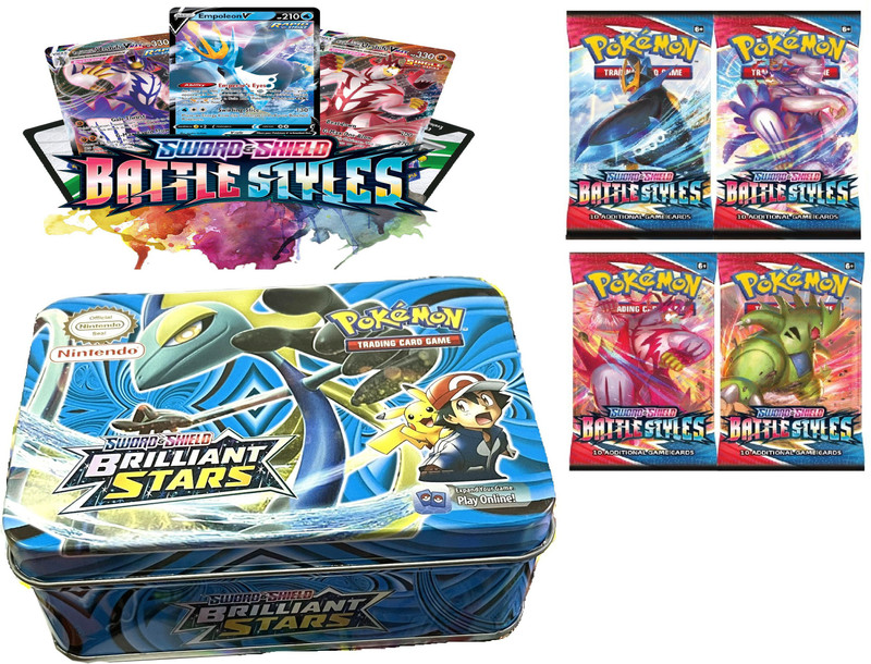Bestie Toys Pokemon Cards Sword And Shield Brilliant Stars Basic Vmax Cards With 4 Booster(Multicolor)