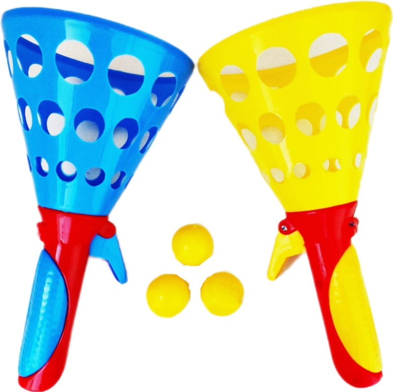 Pleasure Treasure Click and Catch Twin Ball Game Toys Set, Pop & Catch Ball with 3 Balls in Pack(Multicolor)