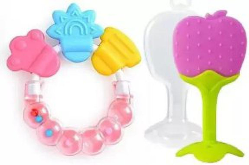 qtypie Teether with Baby Bell Teether for Baby and toddlers (Combo Saver Pack of 2) Teether(Pink)