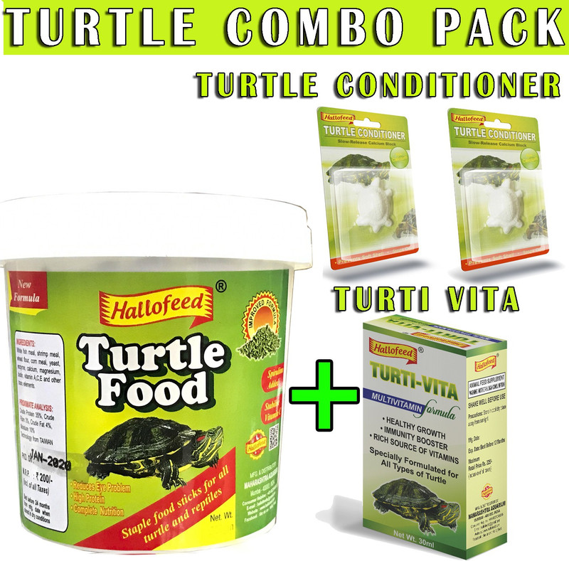 Hallofeed Turtle Combo Pack (500gm Turtle food, 2-Turtle Calcium, 1-Turti-vita ) Fish 0.8 kg Dry Adult Turtle Food