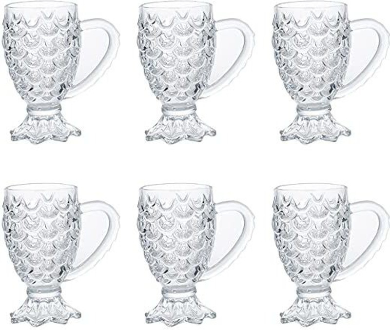 SEAHAVEN (Pack of 6) Crystal Clear Pineapple Shaped Whiskey Glasses Drinking Glass with Handle Glass Set Beer Glass(205 ml, Glass, White)