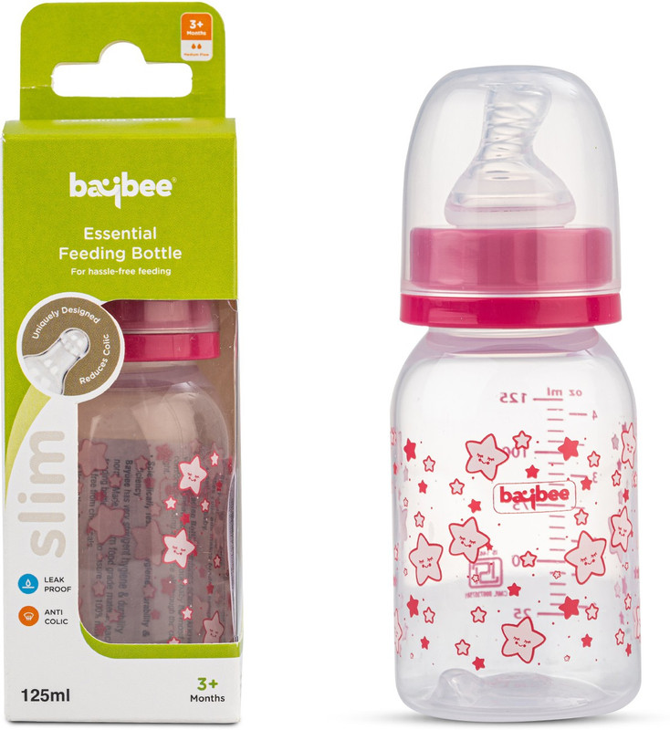 baybee Slim Essential Baby Feeding Bottle 125ml, Milk Feeding Bottle for New Born - 125 ml(Pink)