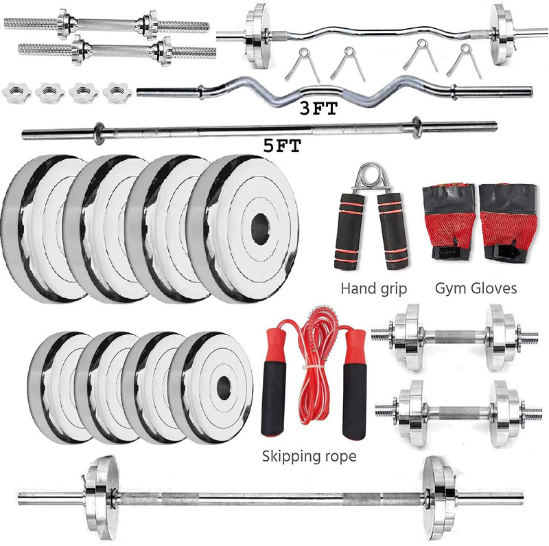 HACKERX 10 kg (2.5Kgx4pc) Steel Plates 3 curl 5 straight 28mm rod Home Gym Set Home Gym Combo