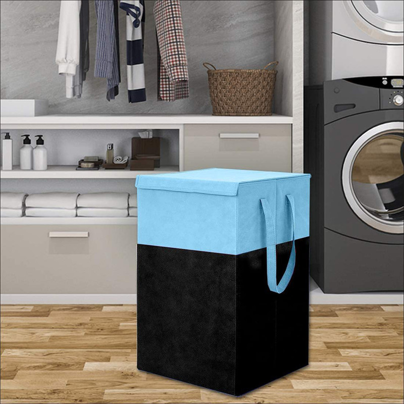 whitekrafts Laundry Basket 68 Soiled Garment basket box Cotton Laundry Bag(black and skyblue 1 pcs)