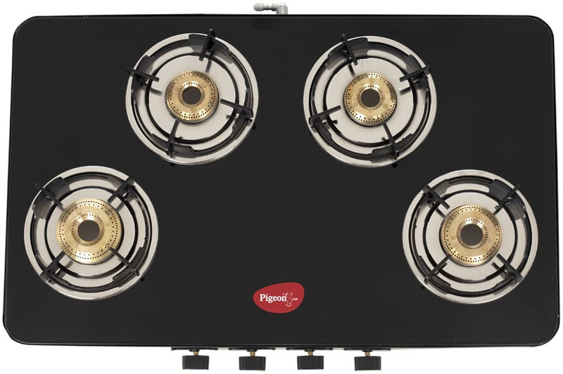 Compare Pigeon Sleek 4 Burner Glass Manual Gas Stove Price in India