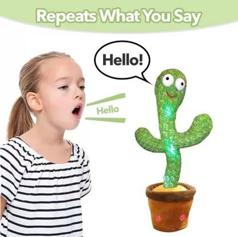 NPN Dancing Cactus Toy + USB Power Cable - Repeats What You Say(Multicolor)