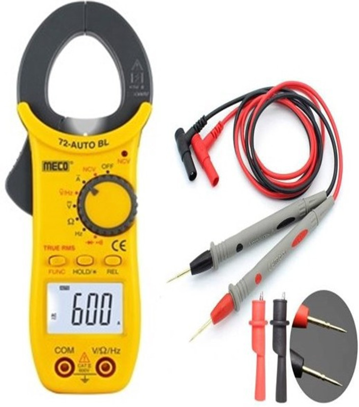 MECO Instruments 72 Auto BL 3¾ Digit / 4000 Count 600A AC TRMS Autoranging Digital Clampmeter Digital Multimeter(Yellow 6000 Counts)