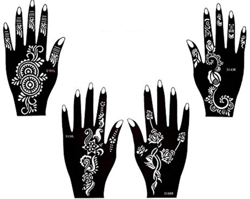 IVANA'S Henna Tattoo Stencil (Set for 4) Women Girls Hand Finger Body Paint Temporary Tattoo (Hands)(Body, Hand)