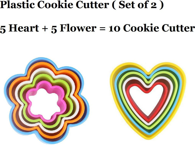 Bakers cutlery Plastic Cookie Cutter Combo Set of 2 (Round 5Pc, Heart 5Pc) Biscuit Mould Cookie Cutter(Pack of 10)