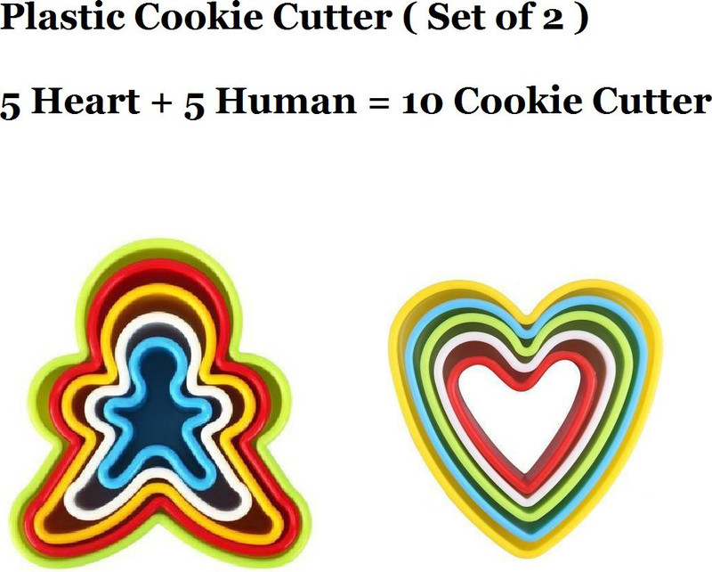 Bakers cutlery Plastic Cookie Cutter Combo Set of 2 (Human 5Pc, Heart 5Pc) Biscuit Mould Cookie Cutter(Pack of 10)