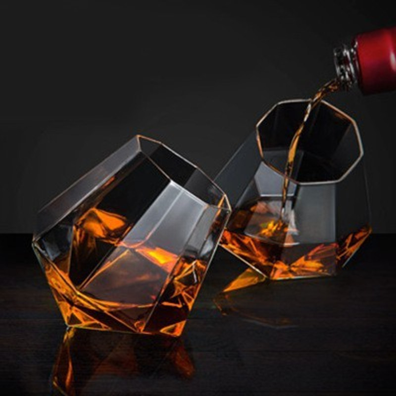 Coozico (Pack of 2) Diamond Whiskey Glasses 320 ml, Scotch Glass Whisky Glass(320 ml, Glass, Clear)