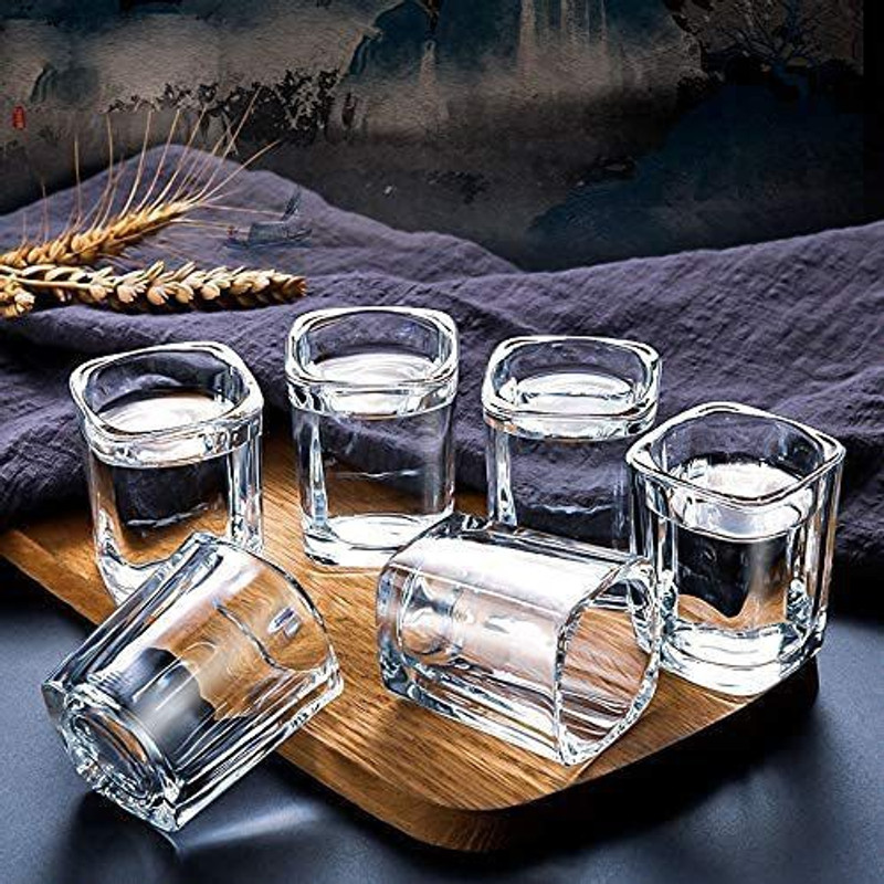 SEAHAVEN (Pack of 6) Shot Glass Set with Heavy Base, 65 ML Square Shot Glasses, pack of 6 Glass Set Beer Glass(60 ml, Glass, White)