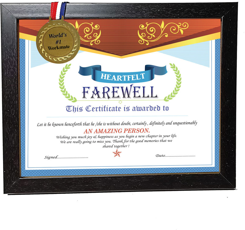 Northland Farewell Framed Certificate With Gold Medal - Unique Gifts for Farewell 11.1 inch Poster(Multicolor)