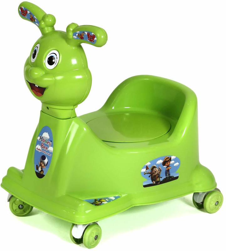 Goyal's Rabbit Style Potty Seat Rider with Wheel and Removable Bowl for Kids (Green) Potty Box(Green)