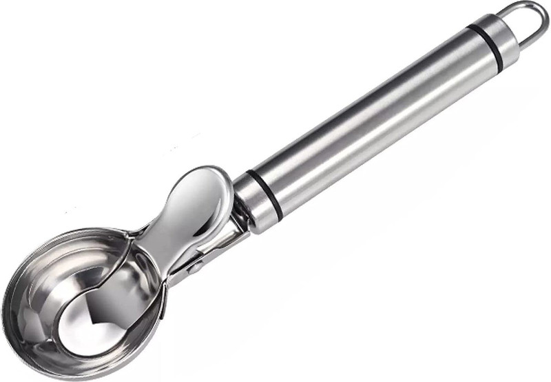 Iktu Ice Cream Scoop, Easy Trigger Professional German Stainless Steel Ice Cream Dipper for Fruits, Cookie Dough and Water Melon Scoop, Dishwasher Safe, Solid and Durable, FDA Approved. Stainless Steel Ice-cream Spoon(Pack of 1)