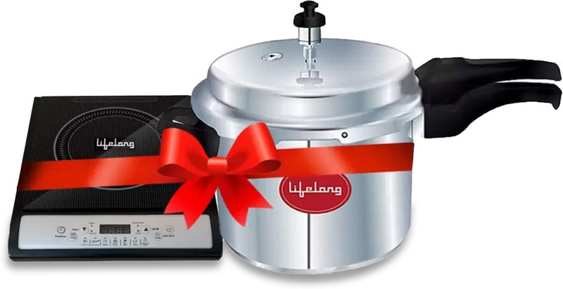 Lifelong LLCMB13 1400 W Induction Cooktop with IB 3 Ltr Outer Lid Pressure Cooker(Pressure Cooker, Black, Grey, LLCMB13)