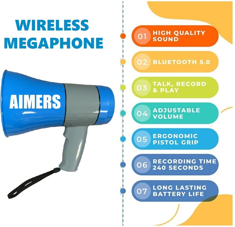 AIMERS Handheld Rechargeable Megaphone Indoor, Outdoor Indoor/Outdoor loudspeaker Megaphone Rechargeable with Recording, BLUETOOTH Indoor PA System(50 W)