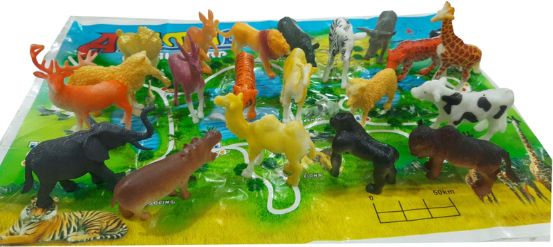 IndusBay 20 Pieces Farm and Jungle Animal Figure Zoo Wild Forest Animal 3 Inches Each(Multicolor)