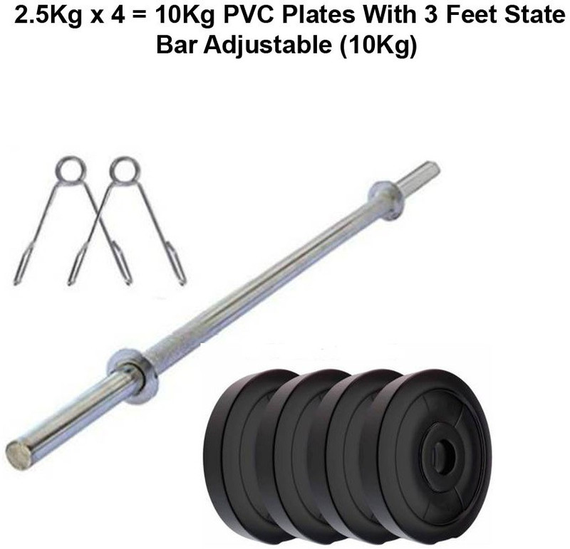 BMS Sports 2.5kg*4=10Kg PVC Plates With 3 Feet State Bar Adjustable Dumbbell (10 kg) Adjustable Dumbbell(10 kg)