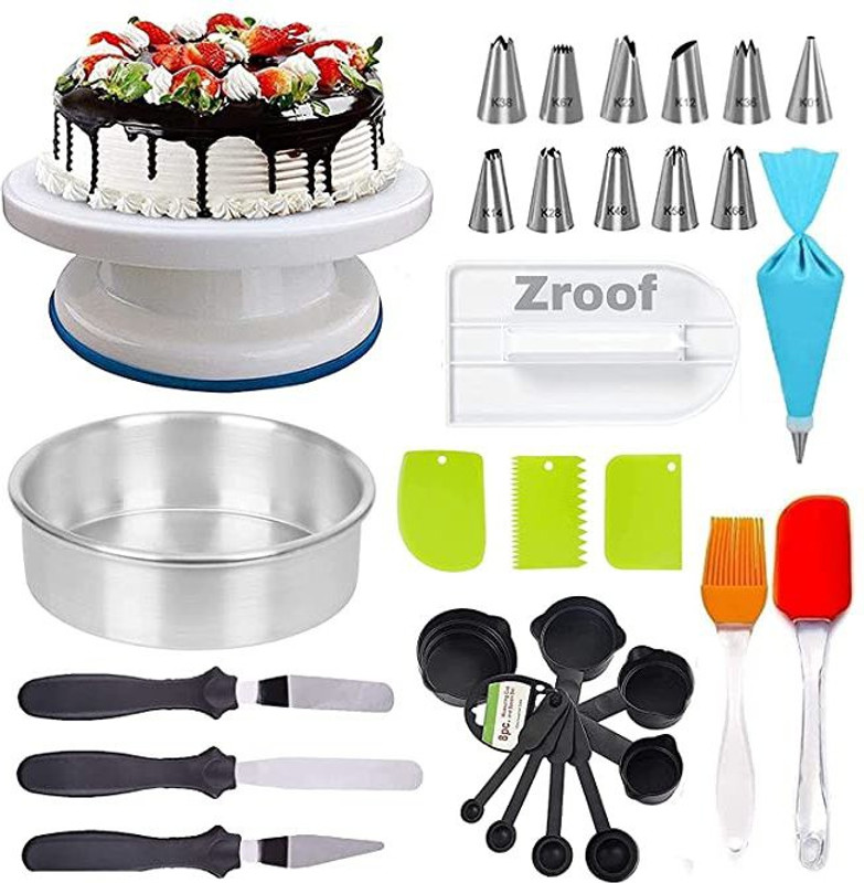 Vrukie Cake Turntable, 12 pcs Cake Nozzle Piping Bag with coupler, 8pieces Kitchen Tool Set(Multicolor, Baking Tools)
