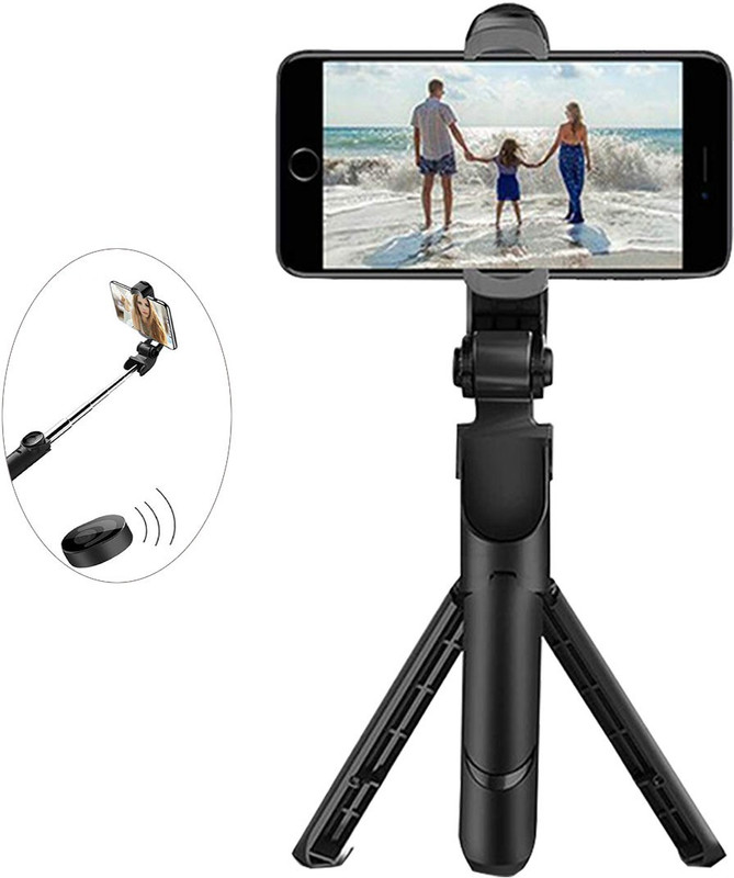 Wanzhow Extendable Bluetooth Selfie Stick Tripod Phone Stand Lightweight All Smartphone Monopod(Black, Supports Up to 500 g)