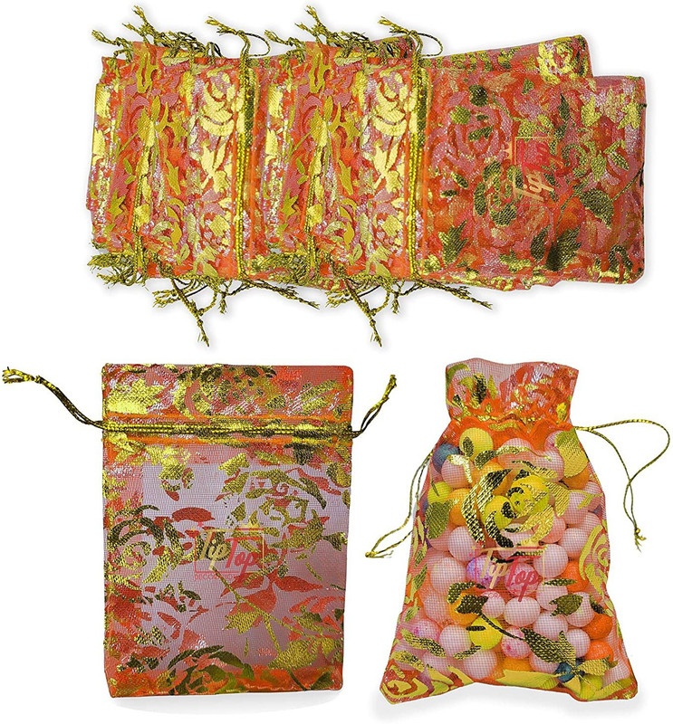 Tiptop Decoration Potli Pouch Batwa Bags For Gift Shagun Nikah Return (7X9Cm)(Saffron Gold, 10Pcs) Potli