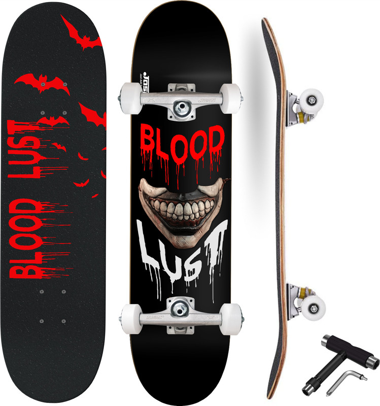 Jaspo Blood Lust Complete Maple Wood Double Kick Fully Assembled 31 inch x 8 inch Skateboard(Black, Pack of 1)
