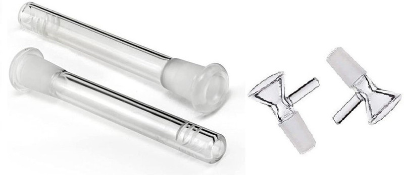 WellMountain 2 pcs pack 4.5 inch Glass Stem Bowl with Glass Slide Adapter W/Handle Beer Bong Funnel(14 mll)