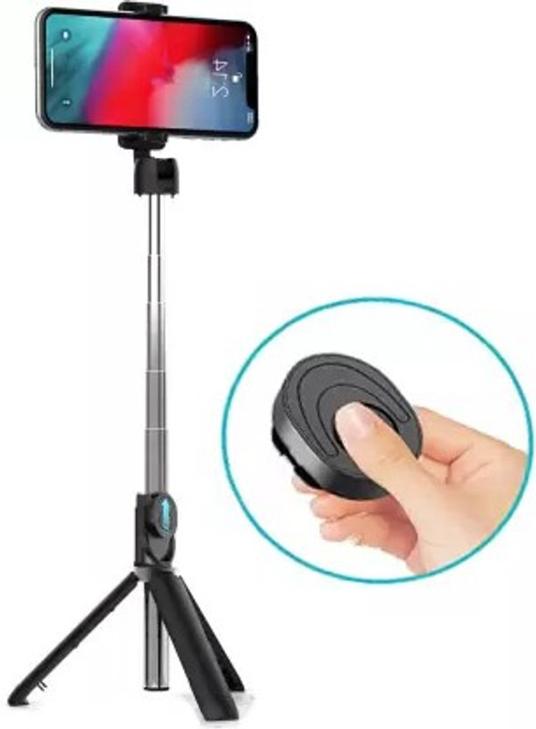 Wanzhow Foldable Handheld SelfieStick 3 In 1 Bluetooth Extendable tripod with Remote Tripod Bracket, Tripod, Monopod(Black, Supports Up to 500 g)