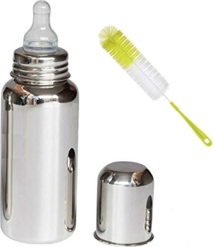 DEZNA Stainless Steel Baby Feeding Bottle and Silicon Nipple with Extra Cap  - Stainless Steel(Steel)