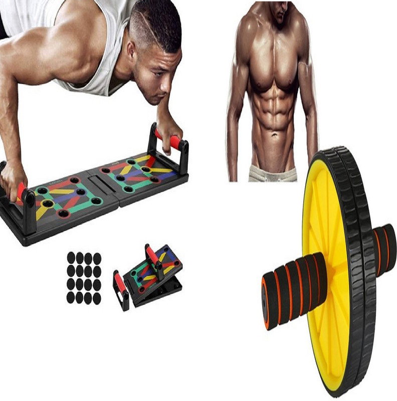 GURU JI Push Up Board System, 14 In 1 Body Building Exercise Tools & Ab Wheel Roller Balance Disc Fitness Balance Board(Multicolor)