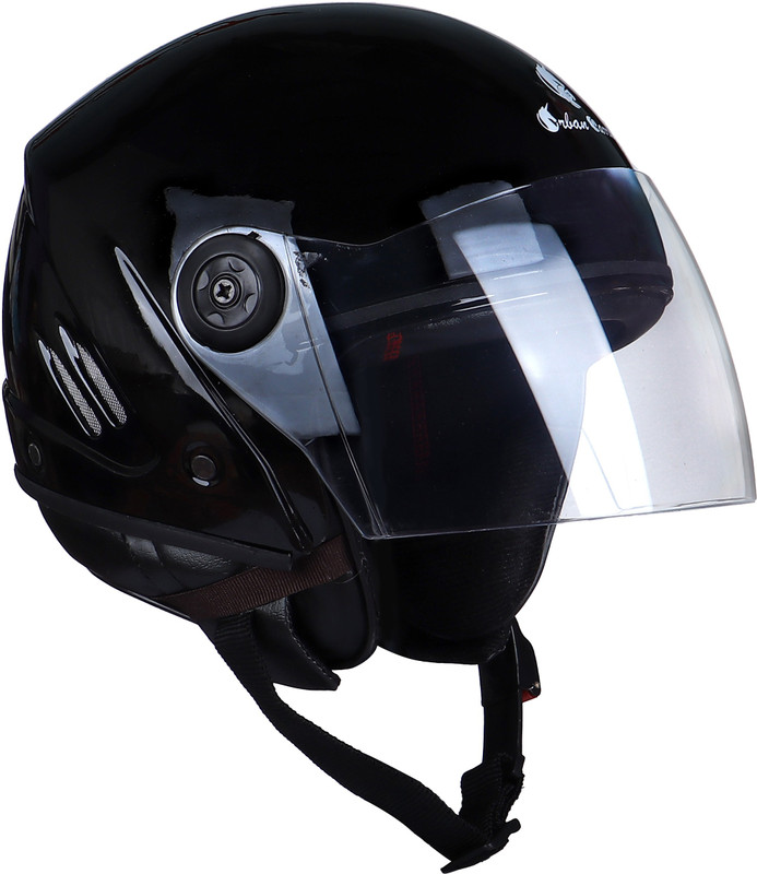 urban carrier Open Face Helmet with Clear Visor Motorbike Helmet-ABS Material, Black Motorbike Helmet(Black)