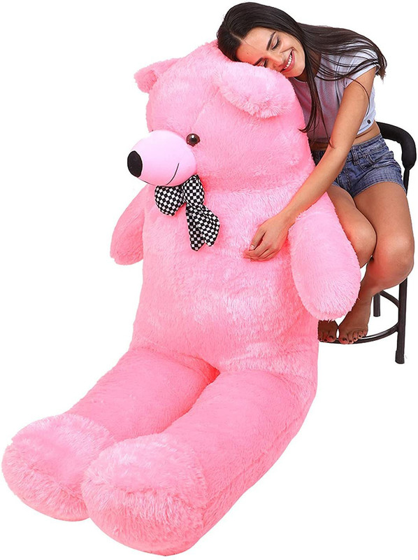 msy 4 feet teddy Teddy Stuffed Plushy $$ Pink 3 Feet With Neck Bow (122cm) - 122 cm(Pink)