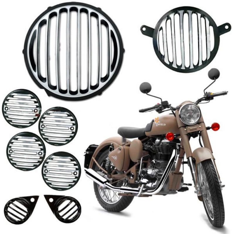 Sai Kirpa Accessories Diamond Metal Grill for Royal Enfield Bullet Classic 350 & 500 Bike Headlight Grill(Black)