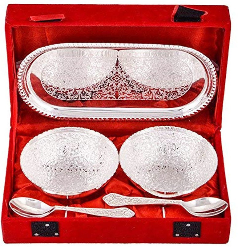 Wanzhow German Silver Plated Bowl Set Bowl, Spoon, Tray Serving Set(Pack of 1)