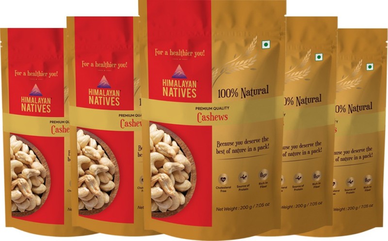 Himalayan Natives Premium Cashews/Kaju- 200 gm (Pack of 5) Cashews