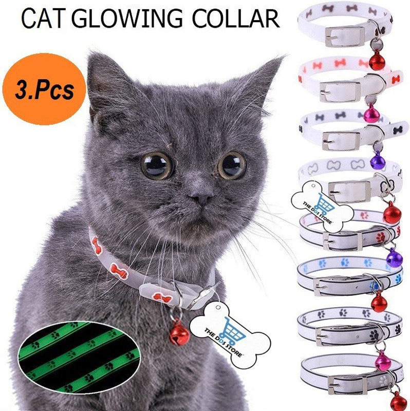 THE DDS STORE Cat Collar Cat Kitten Reflective Adjustable Collar with Bells Cat Radium Collar Cat Everyday Collar(Extra Small, 3.Pcs Multicolor)