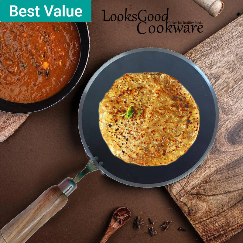 LooksGood 3 mm Thick heavy quality Indian iron Tawas for roti/chapati/paratha etc. (25 cm dia) Tawa 25 cm diameter(Iron)